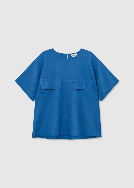 AMARE - Boxy linen top, adriatic blue