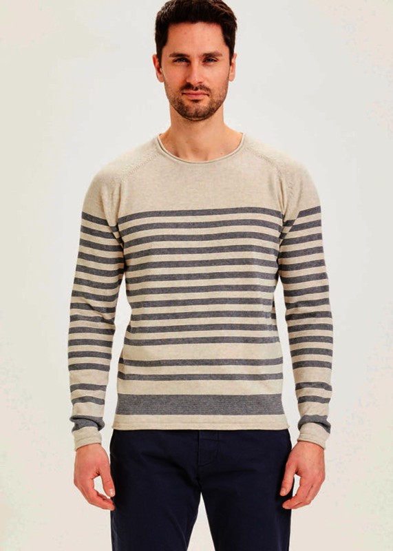 FORREST light cotton knit sweater - grey stripes