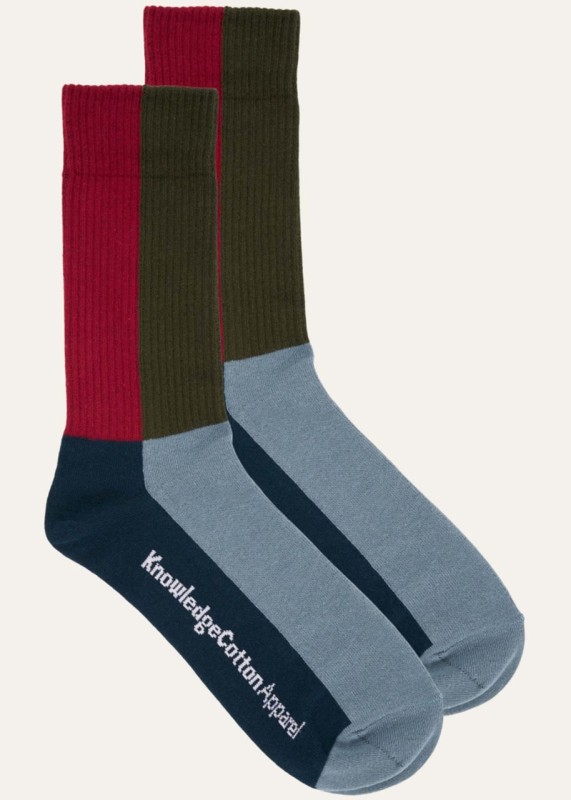 Socks double pack color blocks red green - GOTS/Vegan