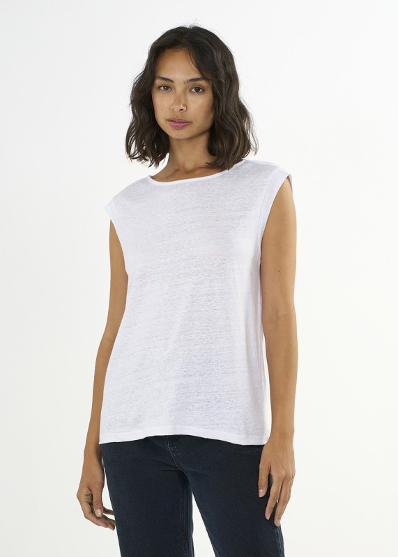 Loose fold up linen t-shirt bright white / Knowledge cotton apparel