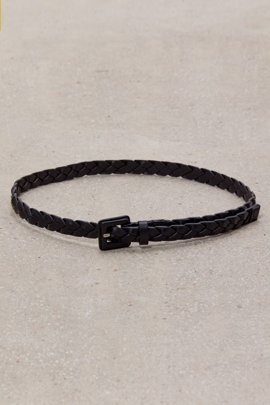 VEG - narrow braided belt, vegetable leather black