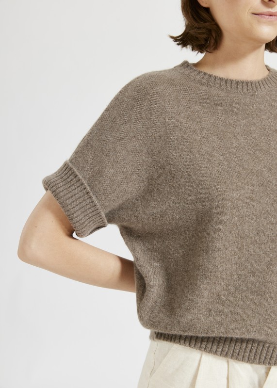 KALE Dropped Shoulder Cashmere Top, Taupe