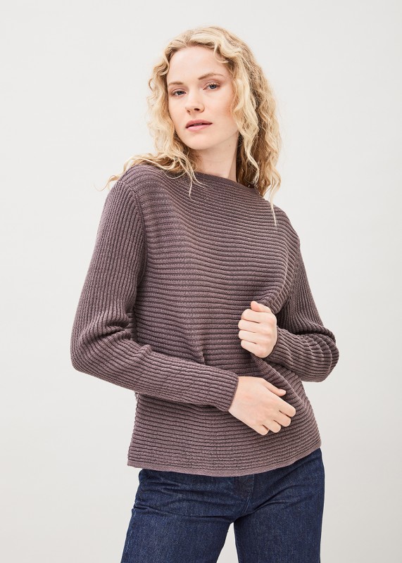 ANGELA - Horizontal ribbed organic cotton sweater, plum truffle