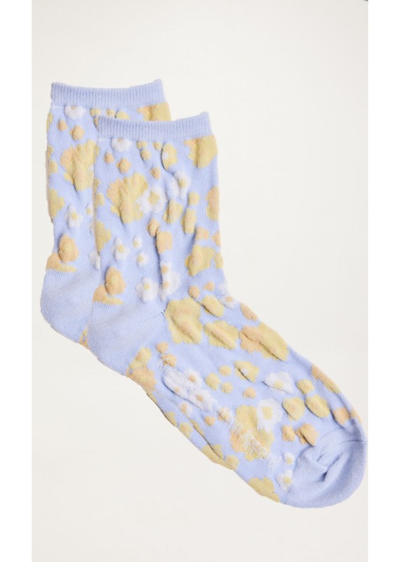 Jacquard flower socks - GOTS/Vegan, chambray blue