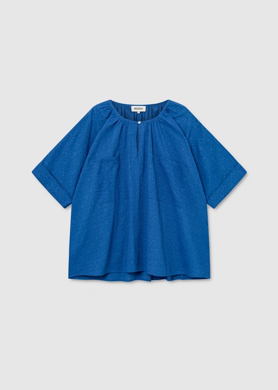 YASMIN - Boxy tunic seersucker blouse, adriatic blue