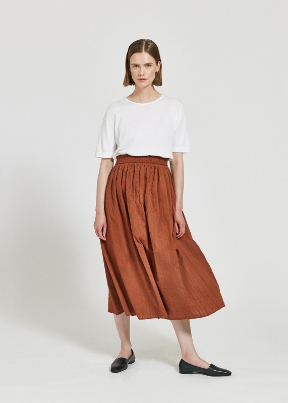 BERIN - maxi skirt with elastic waist, terracotta