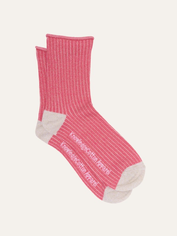 Glitter rib socks hot pink