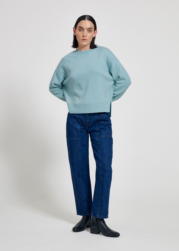 ORION- Lambswool loose fitted crew neck sweater aqua melange