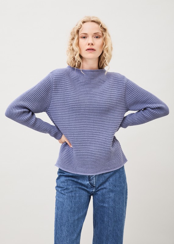 ANGELA - Horizontal ribbed organic cotton sweater, daybreak blue
