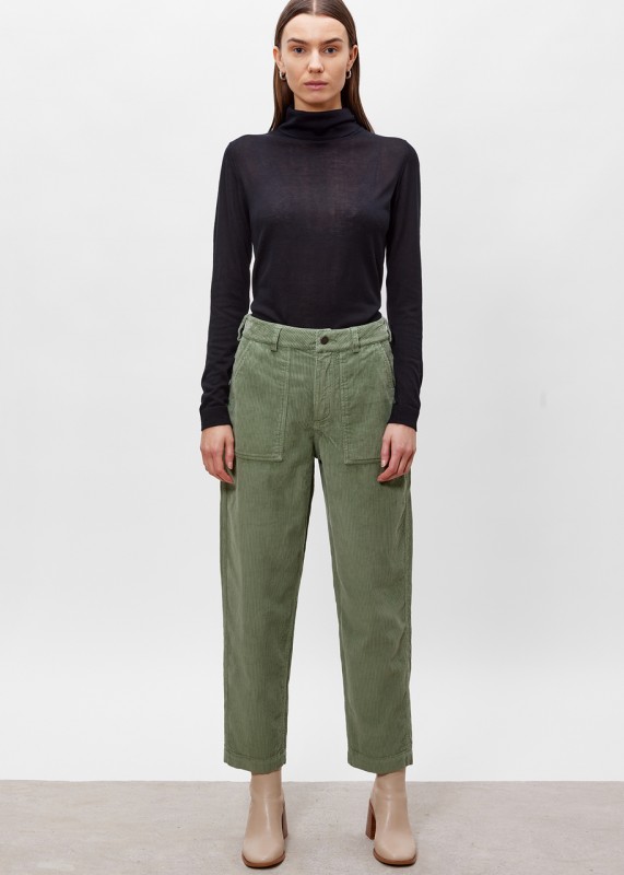RUTH - Barrel leg organic cotton corduroy trousers, grey green