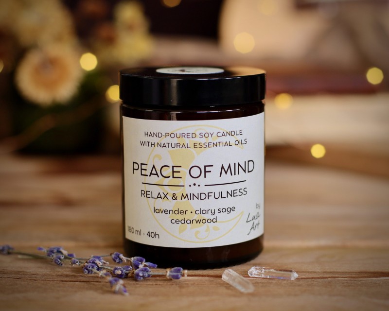 180 ml PEACE OF MIND Relax and Mindfulness, Sojawachs-Kerze für Aromatherapie