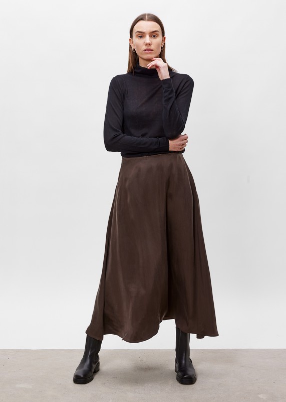 VIDA - Flowy cupro skirt shiitake brown