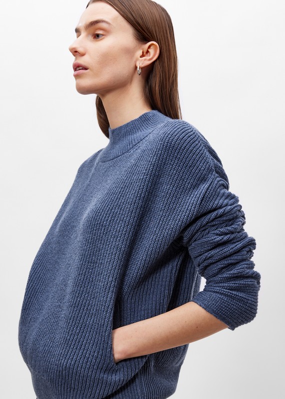 AMEDE - Lambswool sweater with pockets, thunder blue